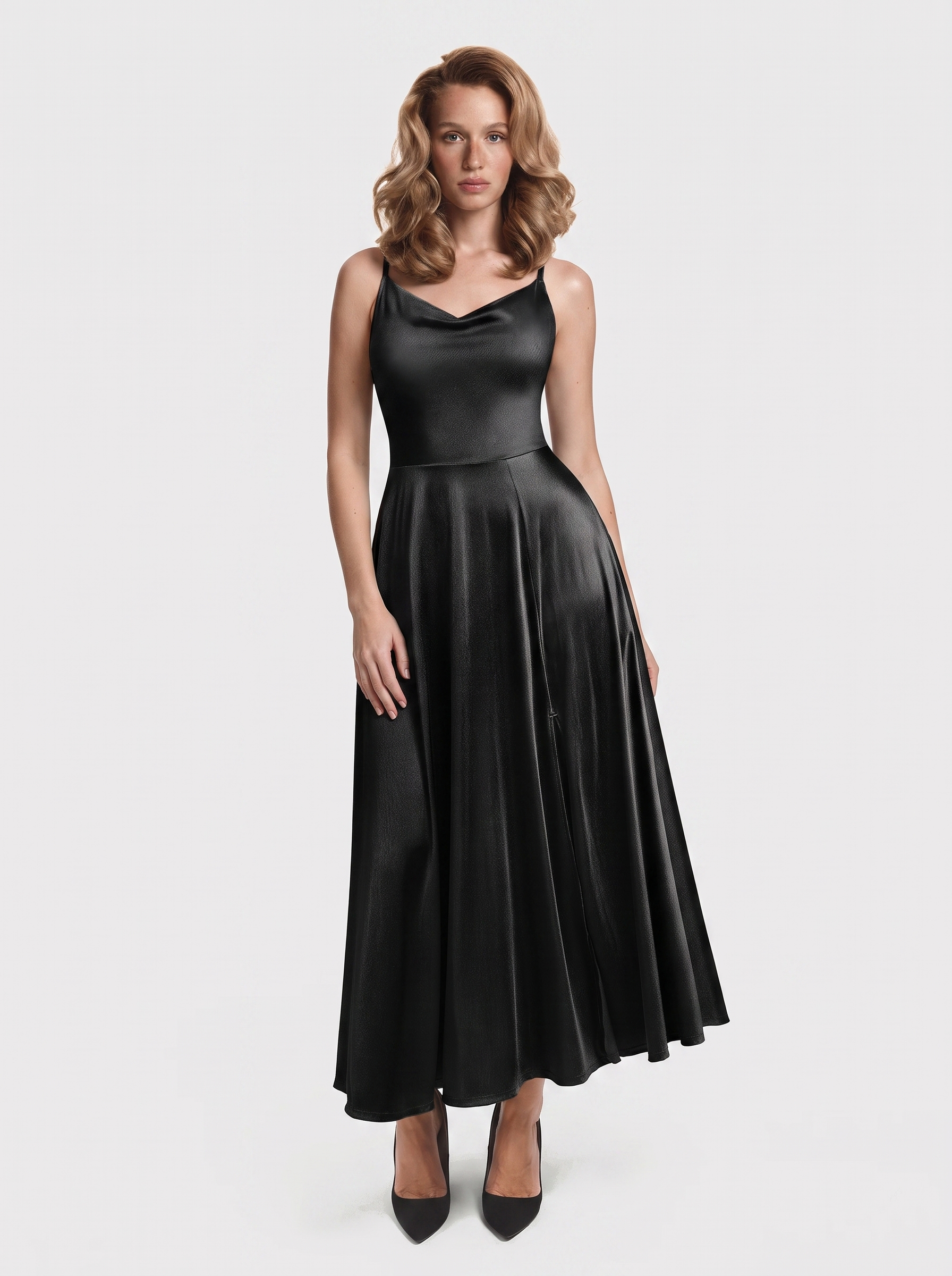 Shapewear Strappy Cowl Neck Fit & Flare Maxi Dress - Black