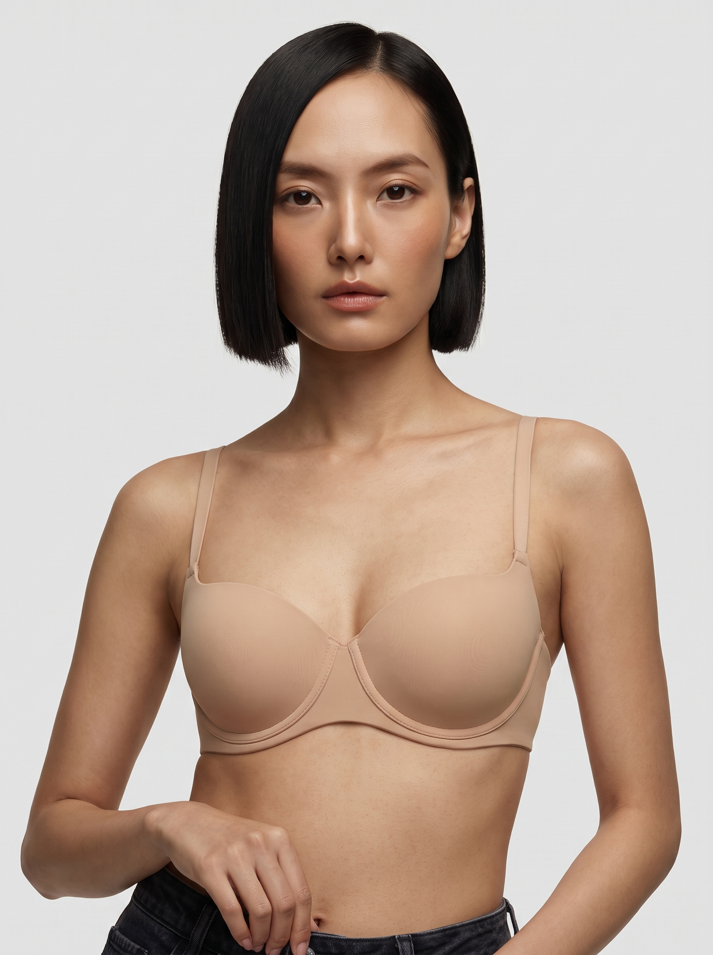 Seamless Balconette Push-Up T-Shirt Bra - Beige