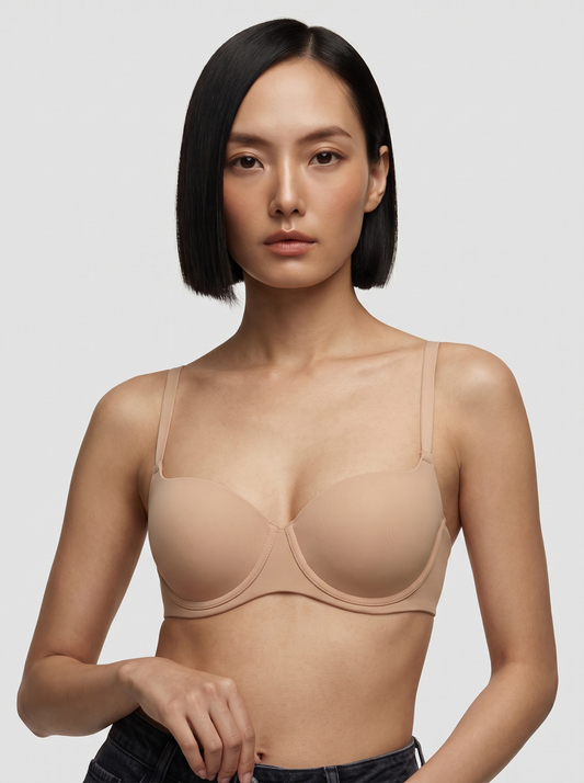 Seamless Balconette Push-Up T-Shirt Bra - Beige