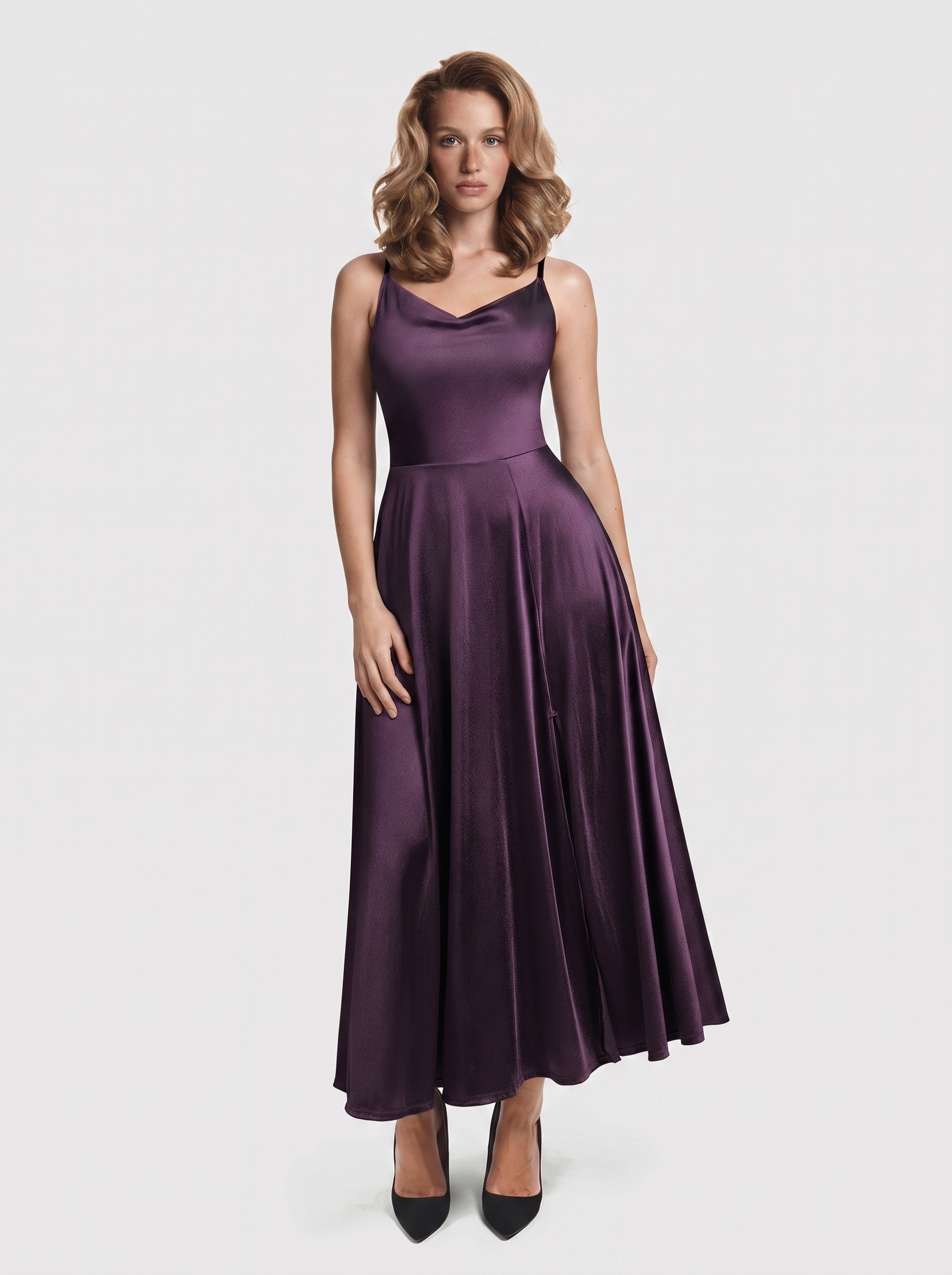 Shapewear Strappy Cowl Neck Fit & Flare Maxi Dress - Purple