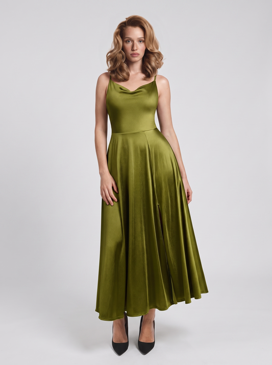 Shapewear Strappy Cowl Neck Fit & Flare Maxi Dress - Green