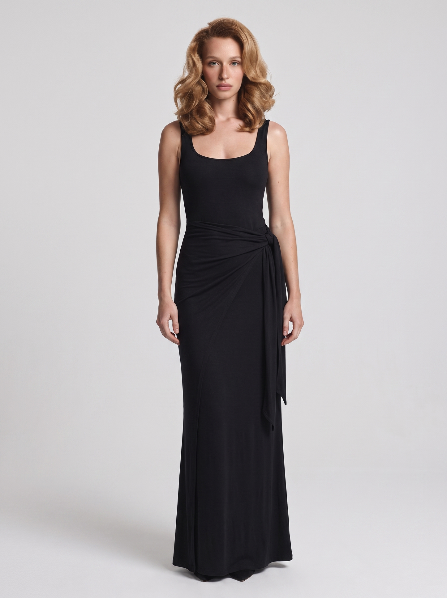 Shapewear Modal Twist Wrap Tummy Control Maxi Dress - Black
