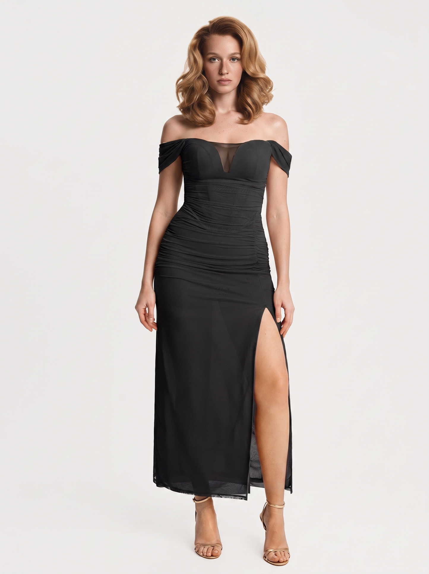 Off-The-Shoulder Sculpting Floral Print Maxi Dress - Black