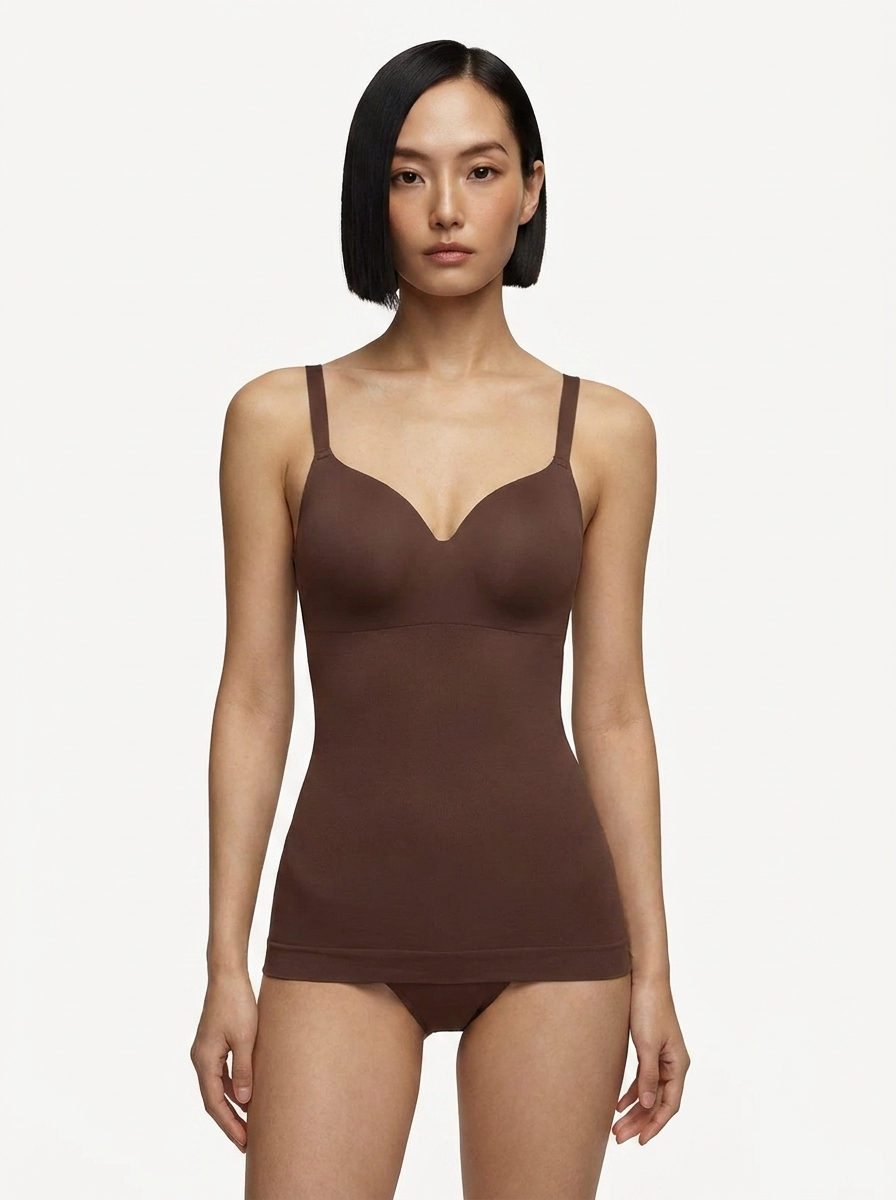 Seamless Built-in Bra All-in-One Push-Up Sculpting Cami Top - Brown