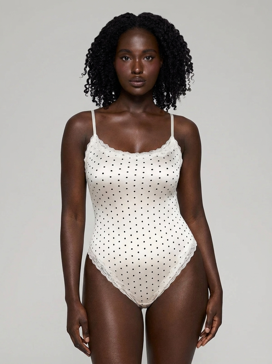 Cloud-Touch Shaping All-in-One Lace Bodysuit - White Polka Dot