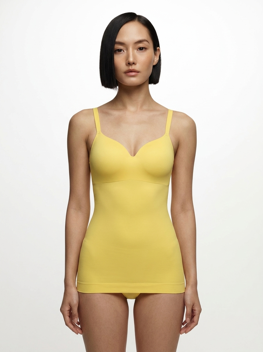 Seamless Built-in Bra All-in-One Push-Up Sculpting Cami Top - Yellow