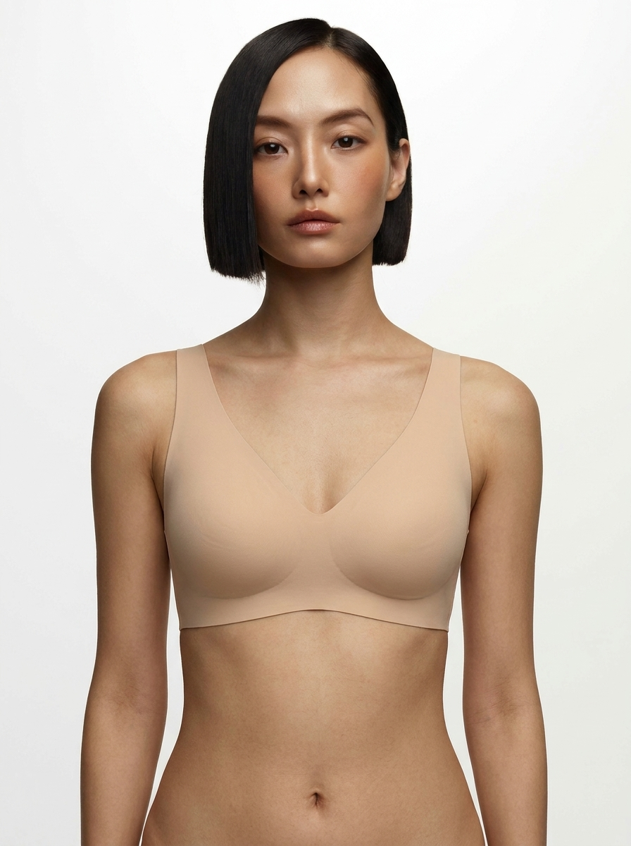 Seamless Wireless Jelly Leopard Contour Minimizer Support Bra - Beige