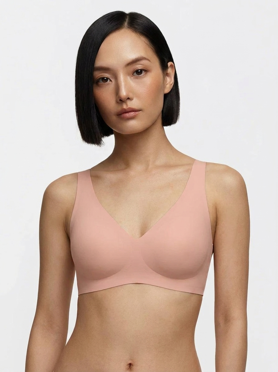 Seamless Wireless Jelly Leopard Contour Minimizer Support Bra - Nude Pink