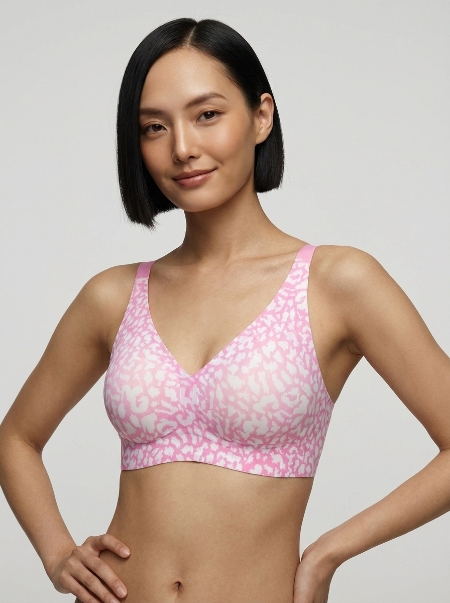 Seamless Wireless Jelly Leopard Contour Minimizer Support Bra - Pink
