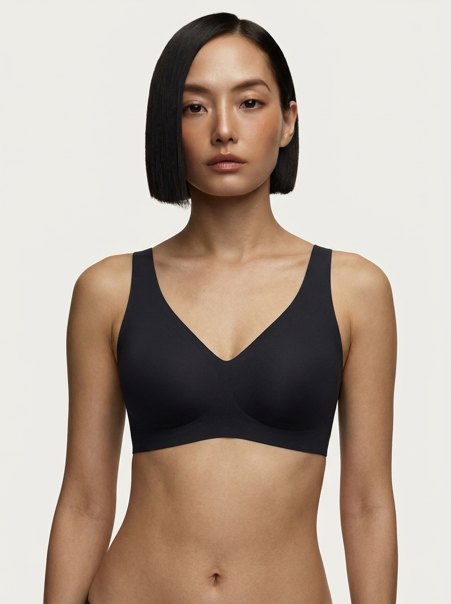 Seamless Wireless Jelly Leopard Contour Minimizer Support Bra - Dark Black