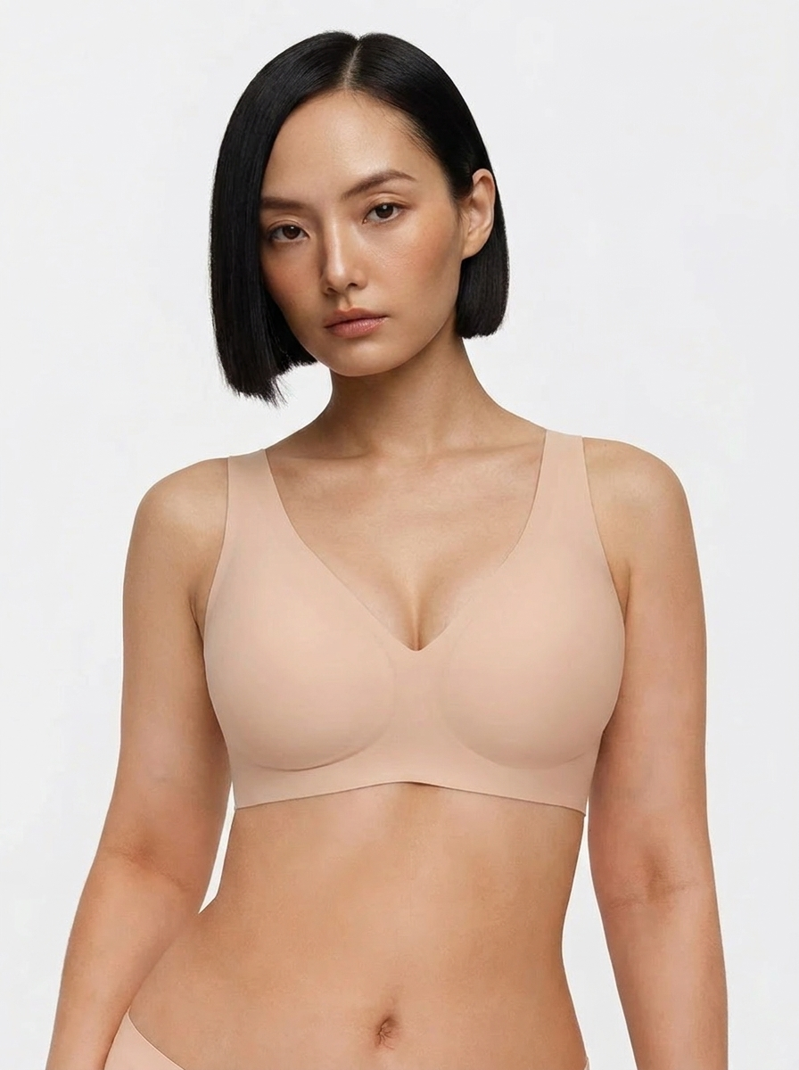 Seamless Wireless Jelly Comfort Plunge Bra - Beige