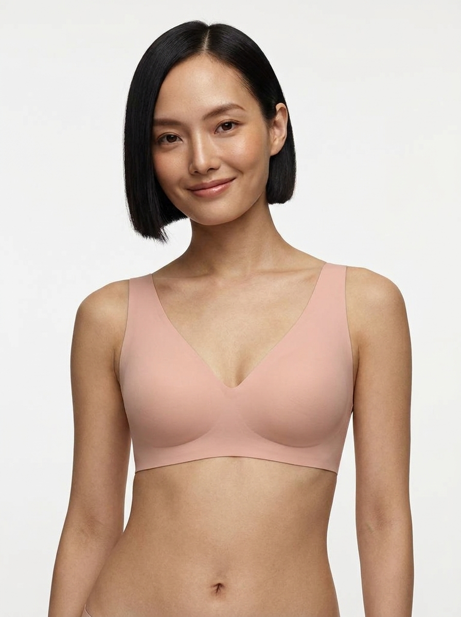 Seamless Wireless Jelly Comfort Plunge Bra - Nude Pink