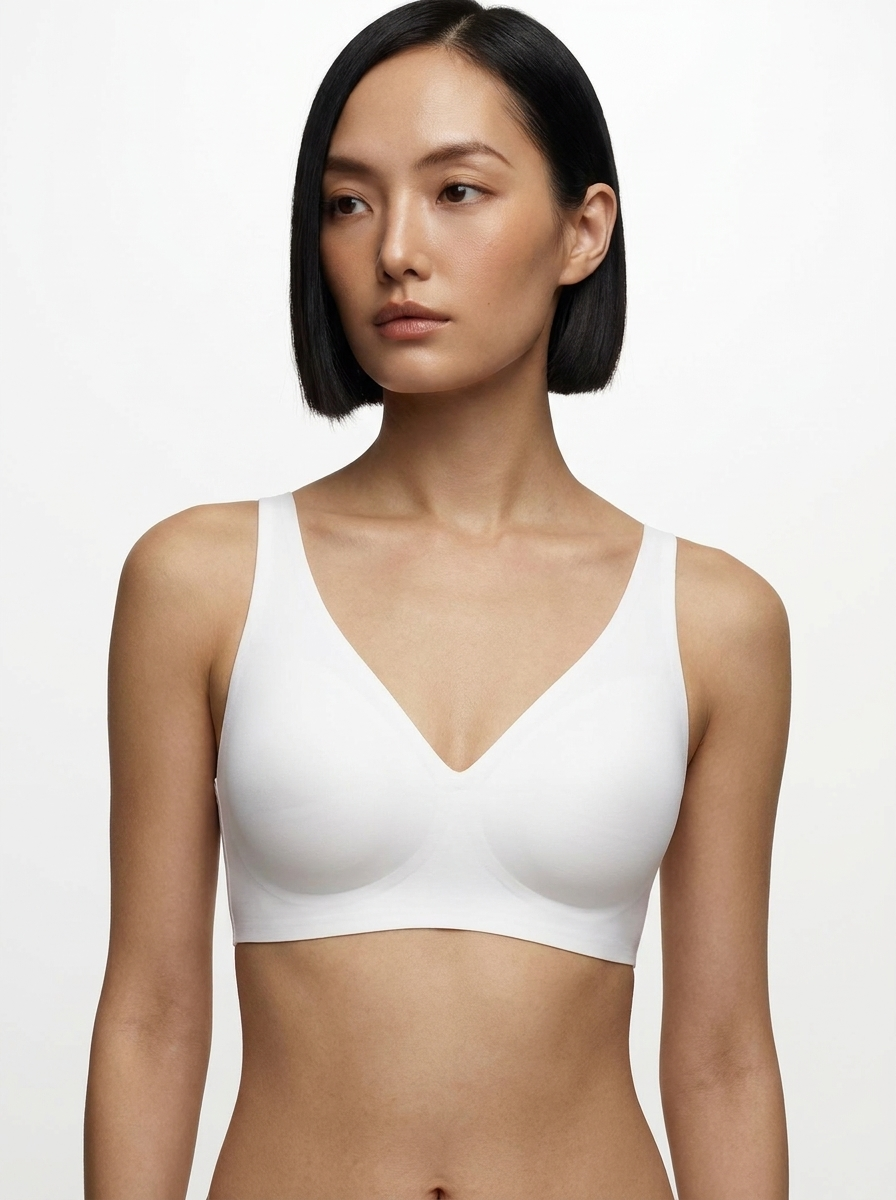 Seamless Wireless Jelly Comfort Plunge Bra - White