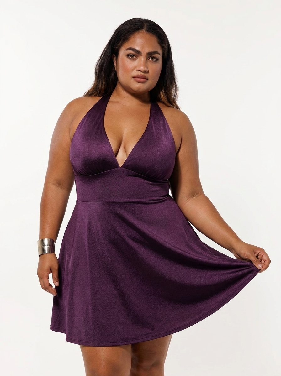 Shapewear Halter Fit & Flare Mini Dress - Purple