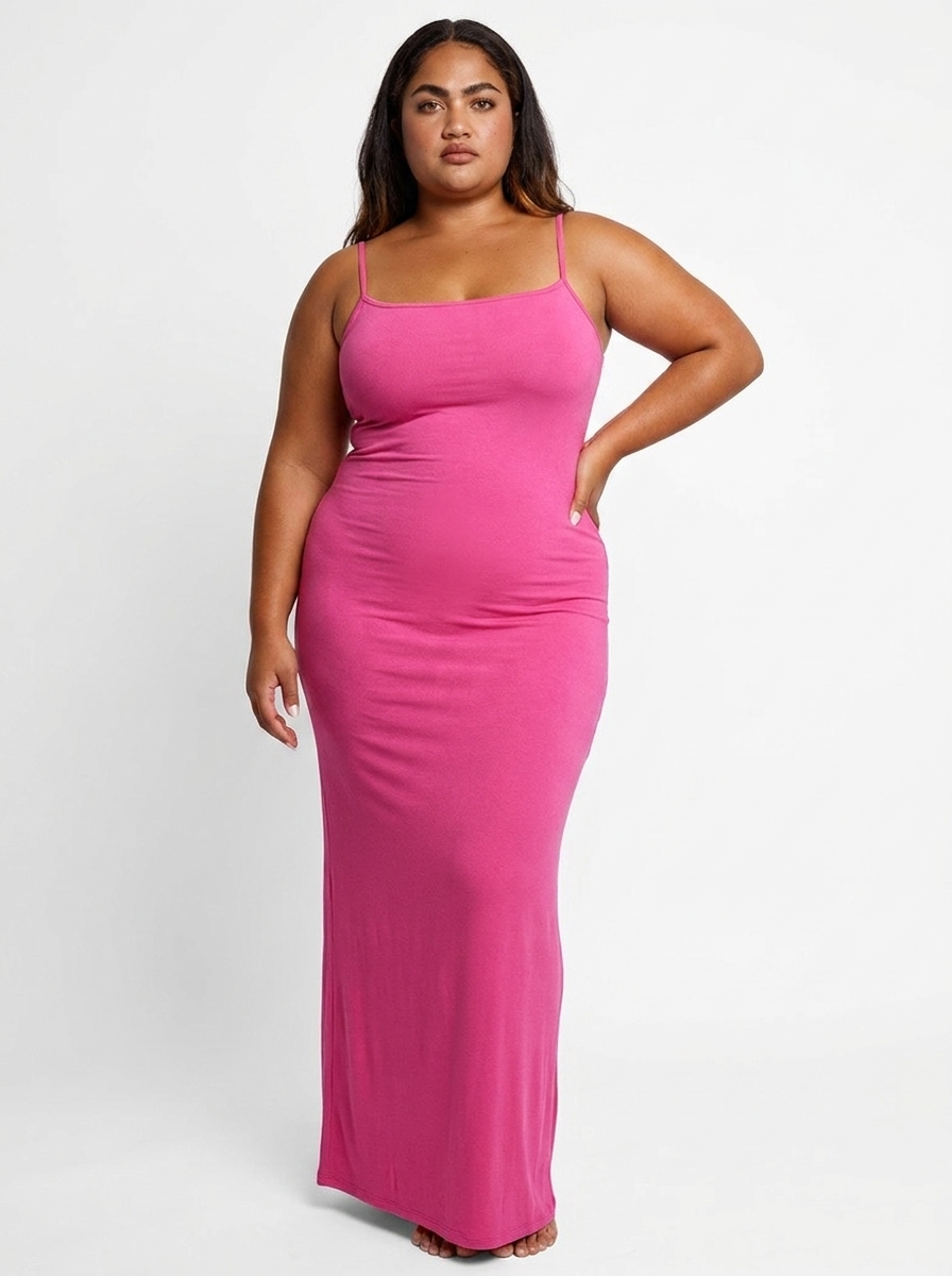 Shapewear Soft Modal Sculpting Dresses - Slip Maxi Dress Pink