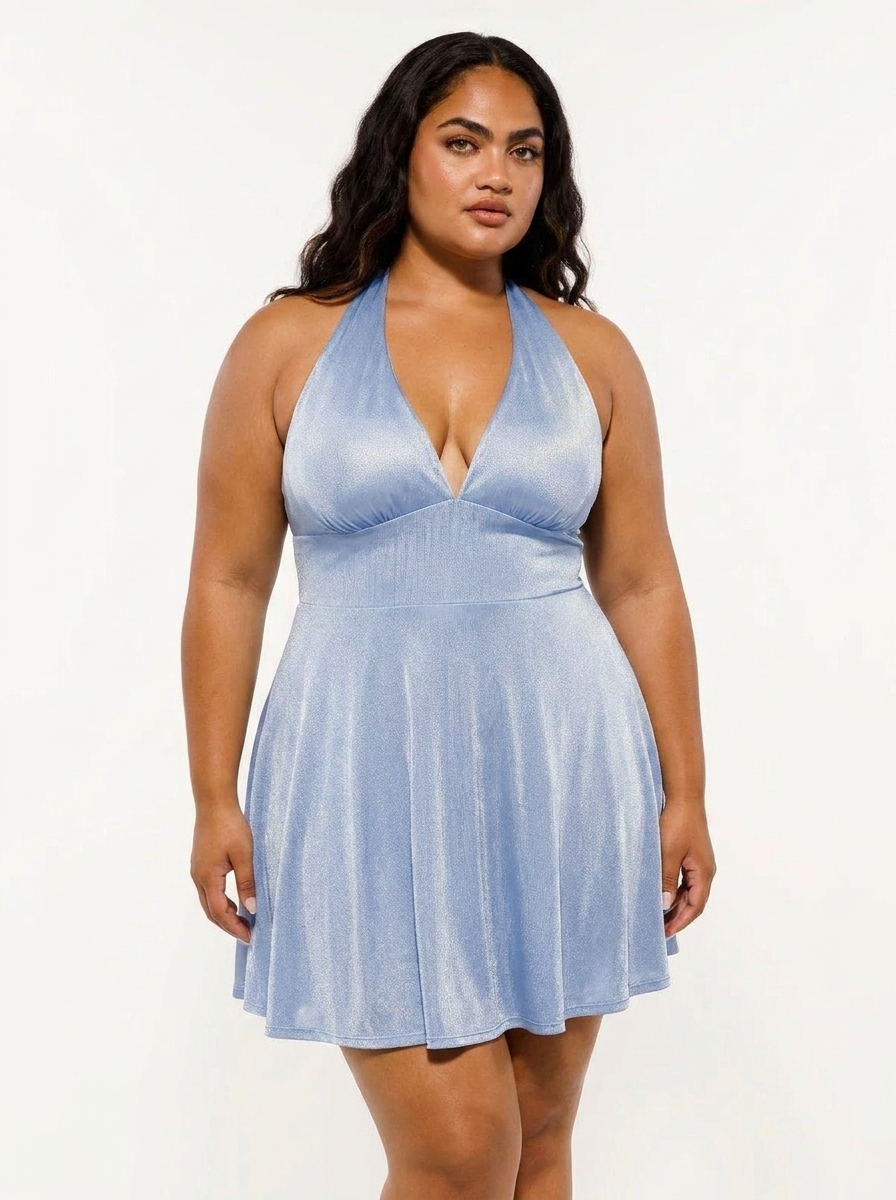 Shapewear Halter Fit & Flare Mini Dress - Light Blue