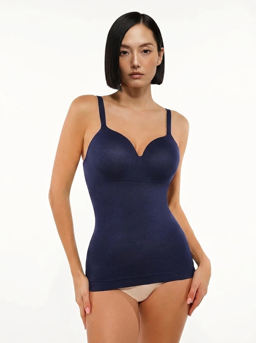 Seamless Built-in Bra All-in-One Push-Up Sculpting Cami Top - Dark Blue