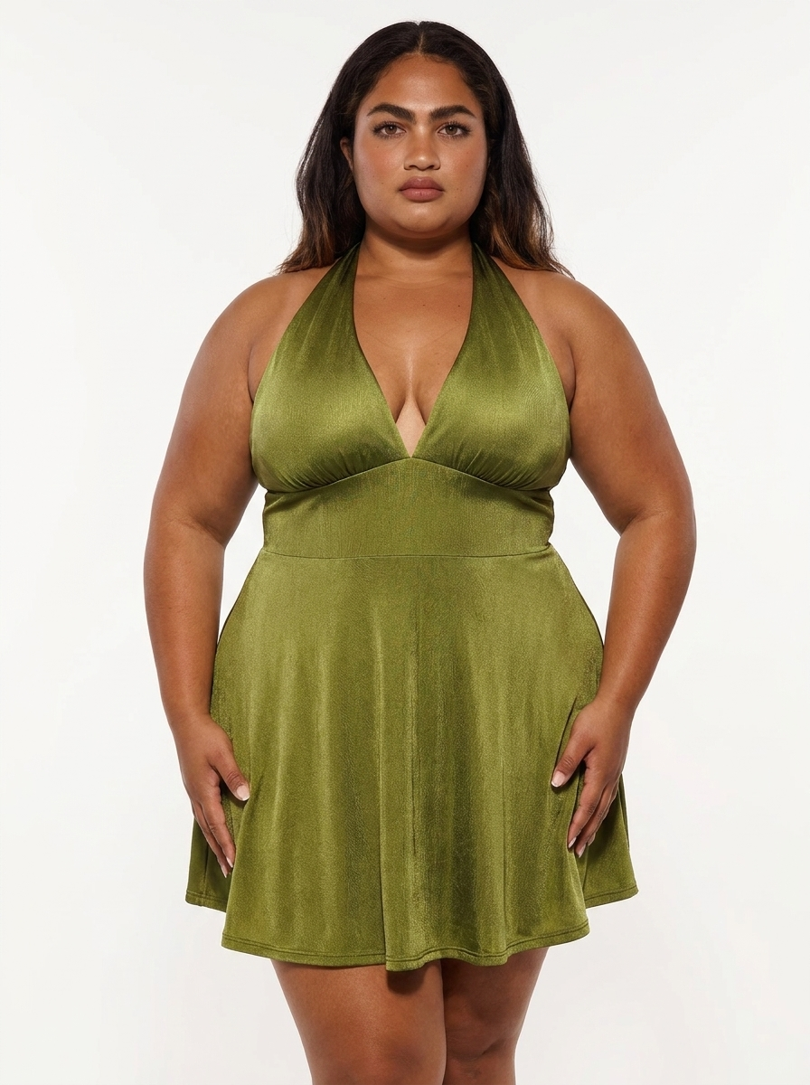 Shapewear Halter Fit & Flare Mini Dress - Green