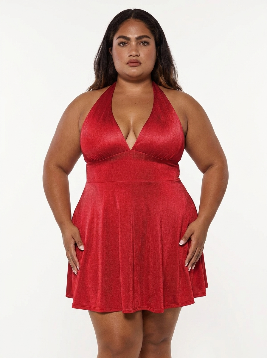 Shapewear Halter Fit & Flare Mini Dress - Red