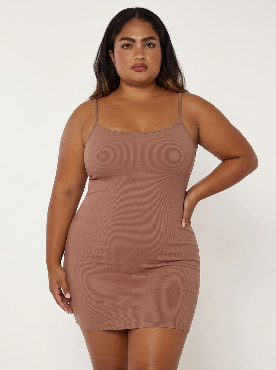 Shapewear Soft Modal Sculpting Dresses - Slip Mini Dress Light Brown