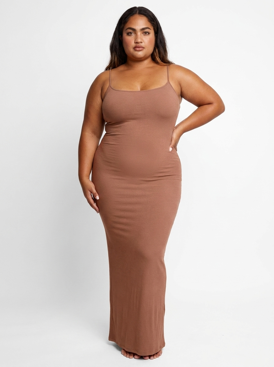 Shapewear Soft Modal Sculpting Dresses - Slip Maxi Dress Light Brown
