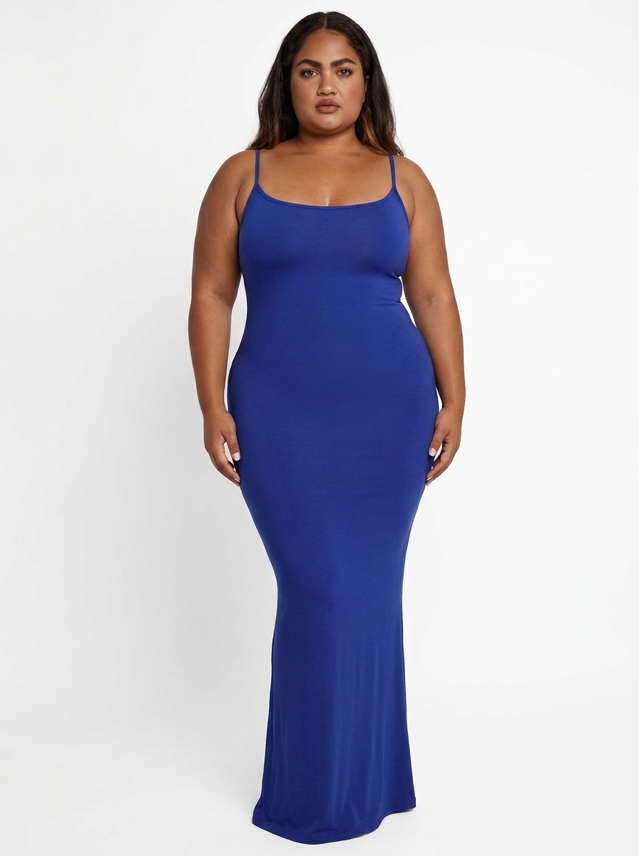 Shapewear Soft Modal Sculpting Dresses - Slip Maxi Dress Blue