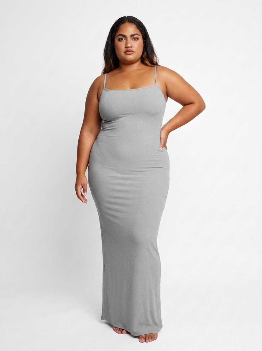 Shapewear Soft Modal Sculpting Dresses - Slip Maxi Dress Grey